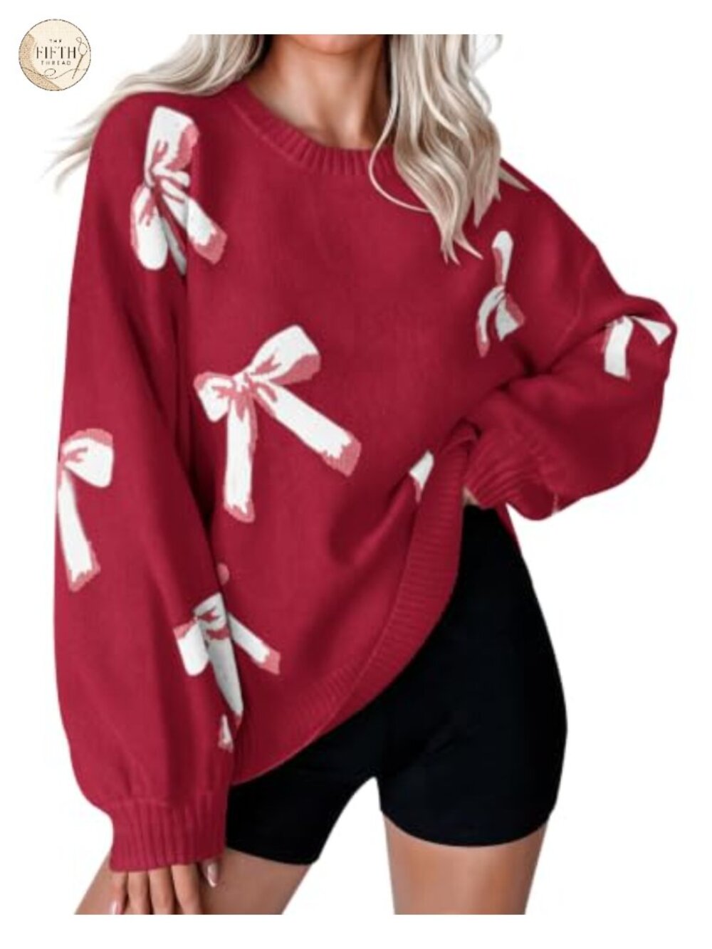 Oversized Bow Crewneck Pullover Sweater Chunky Knit
